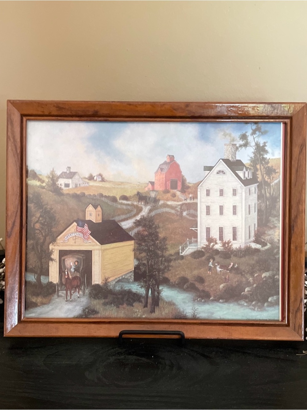 Linda Nelson Stocks 1991 Vintage Folk Art Calendar Print - 11x14 Oak Frame